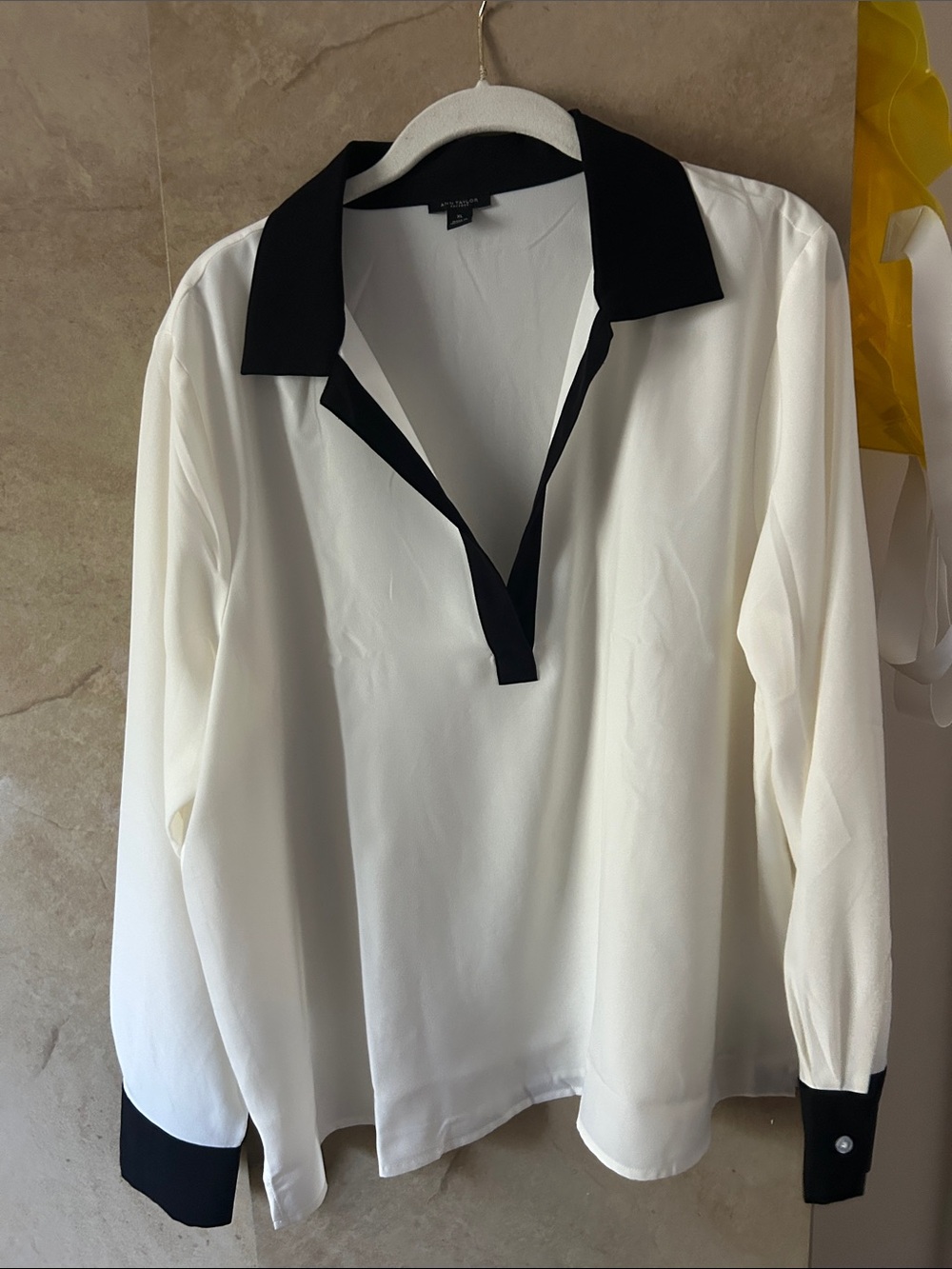 Ann Taylor Factory White Blouse with Black Trim - Picture 4 of 4